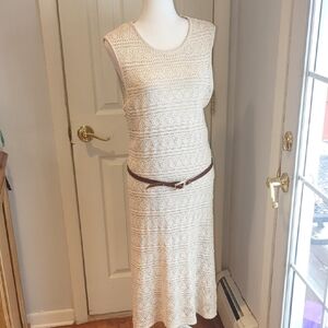 Halston Cream Crochet Midi Dress